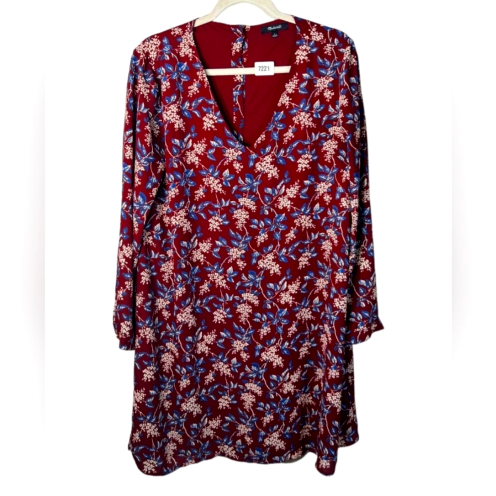Madewell Women's Long Sleeve Floral print Tunic Dress Size Large 100% Polyester
